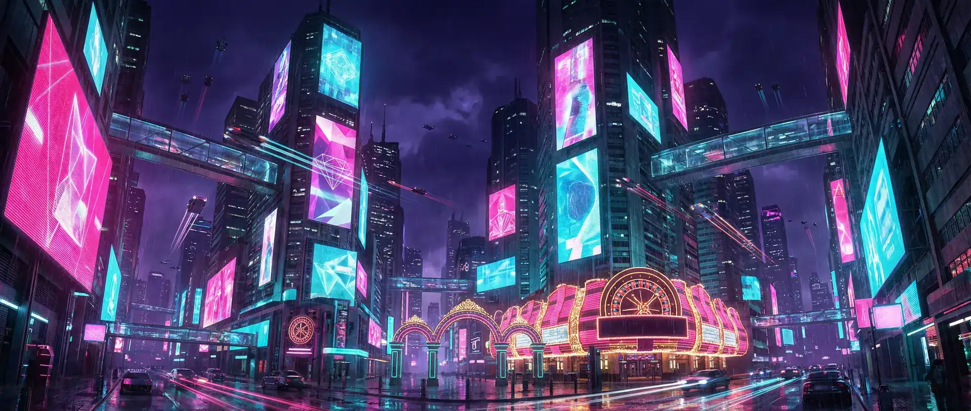 问鼎电竞 赛博朋克霓虹复古都市夜景